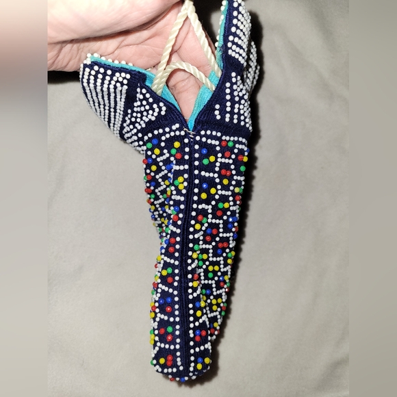 Reversible Drawstring Black or Sky Blue Beaded Pouch Purse Bag 8.5" x 9.5" - Picture 3 of 11